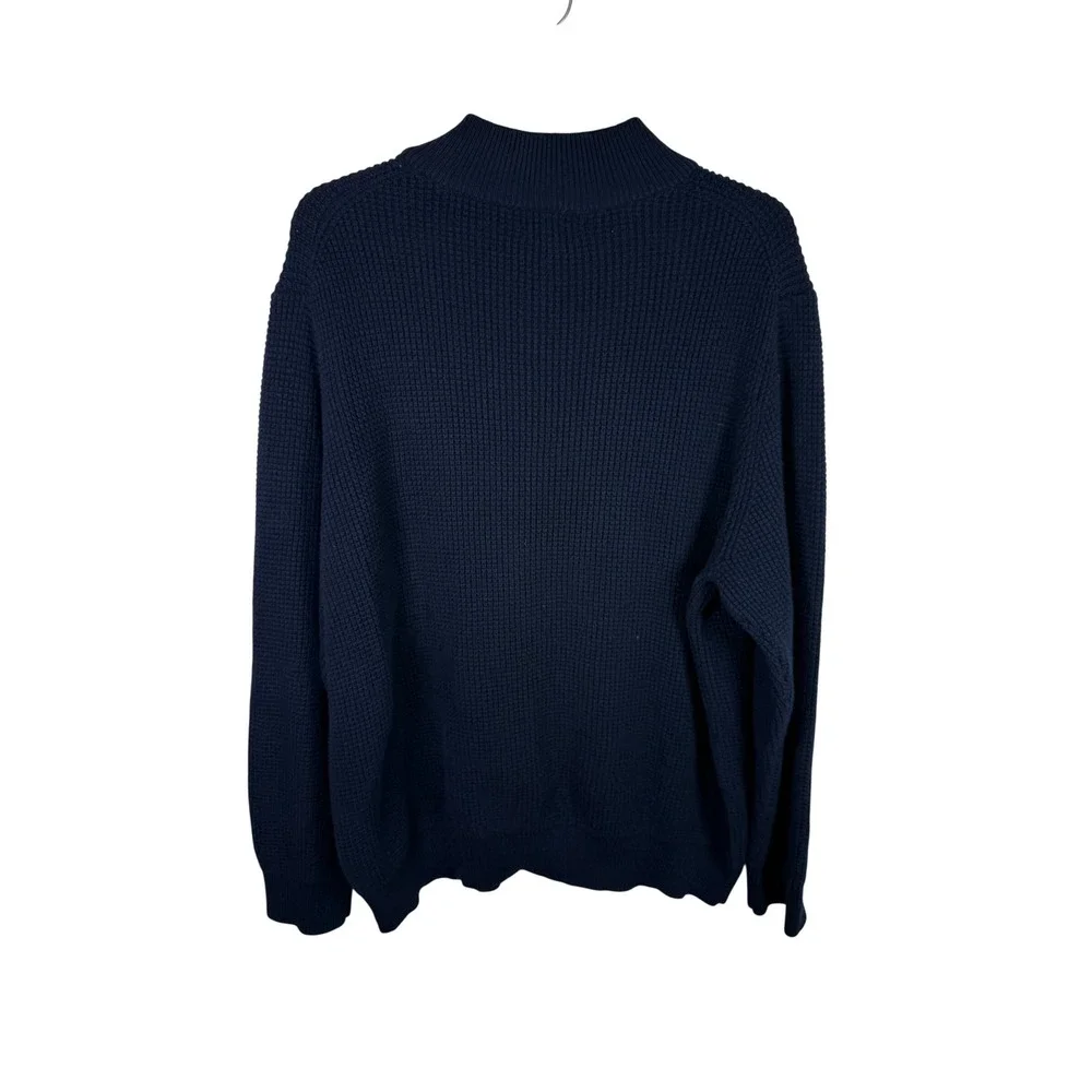 LL Bean Mens XL Navy Blue Cotton Cashmere Waffle Knit Quarter Zip Sweater 291648